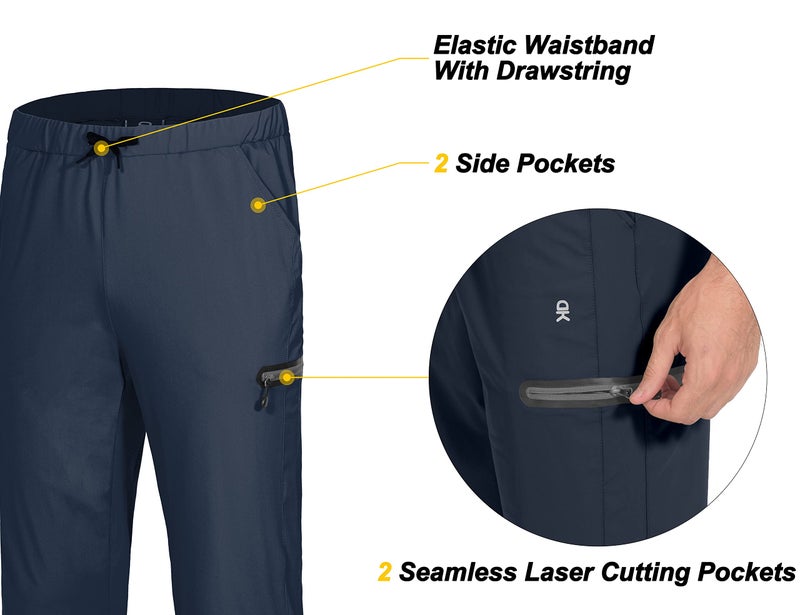 Little Donkey Andy Men's Ultra-Stretch Lightweight Quick Dry Athletic Pants Drawstring Travel Exercise Running Jogging Navy XL - Image 3